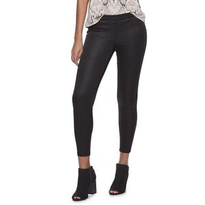 Utopia by Hue Python Ponte Textured Black Faux Leather Leggings (Size: Small)
